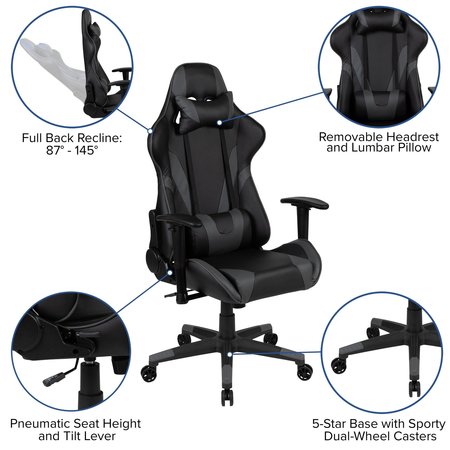 Flash Furniture Gray LeatherSoft Gaming Chair with Reclining Back CH-187230-1-GY-GG